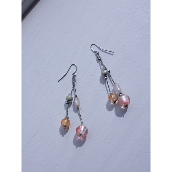 Pink and Orange Dangly Earrings - Picture 1 of 5